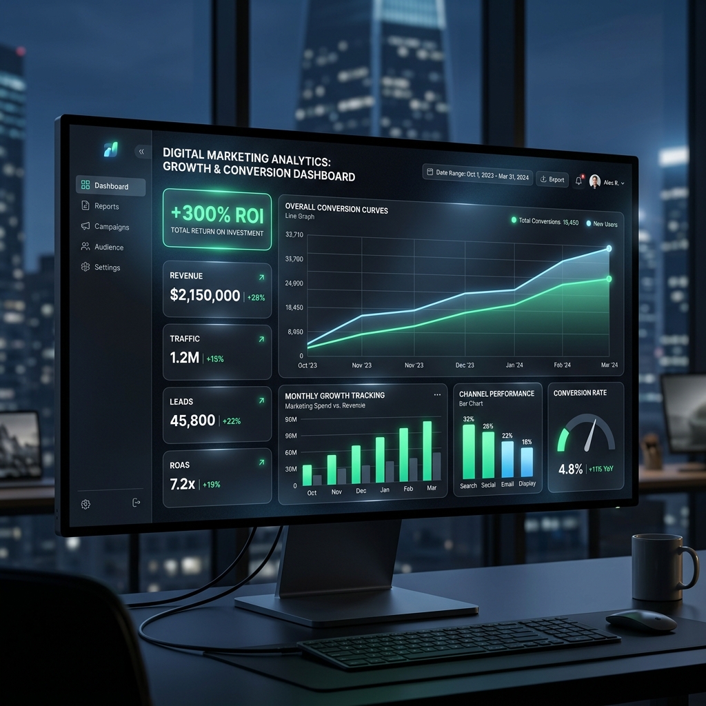 Vendora marketing analytics ROI dashboard mockup
